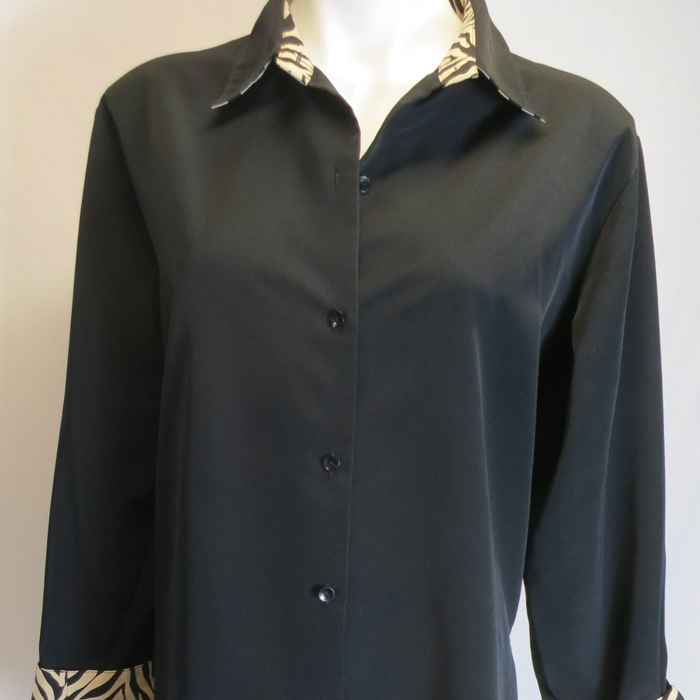 Susan Graver Animal zebra print accent blouse